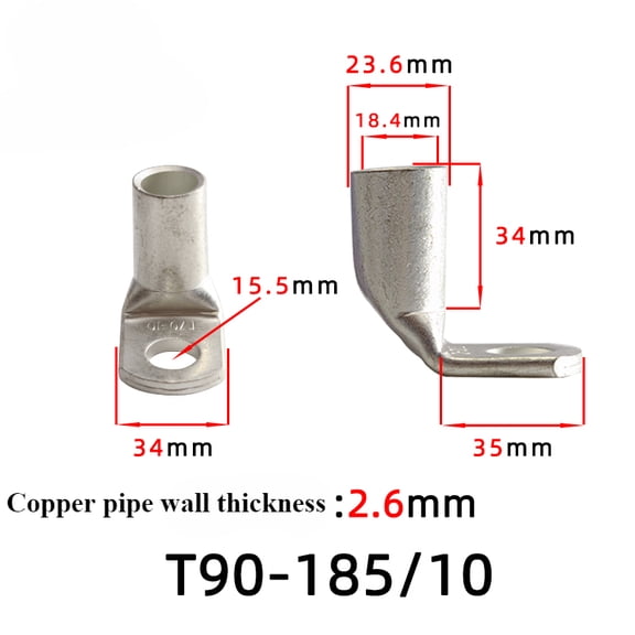 90-Degree angled copper tube terminal T90-185 to 240 square L-shaped right-angle 90-degree bent copper wire nose crimping nose
