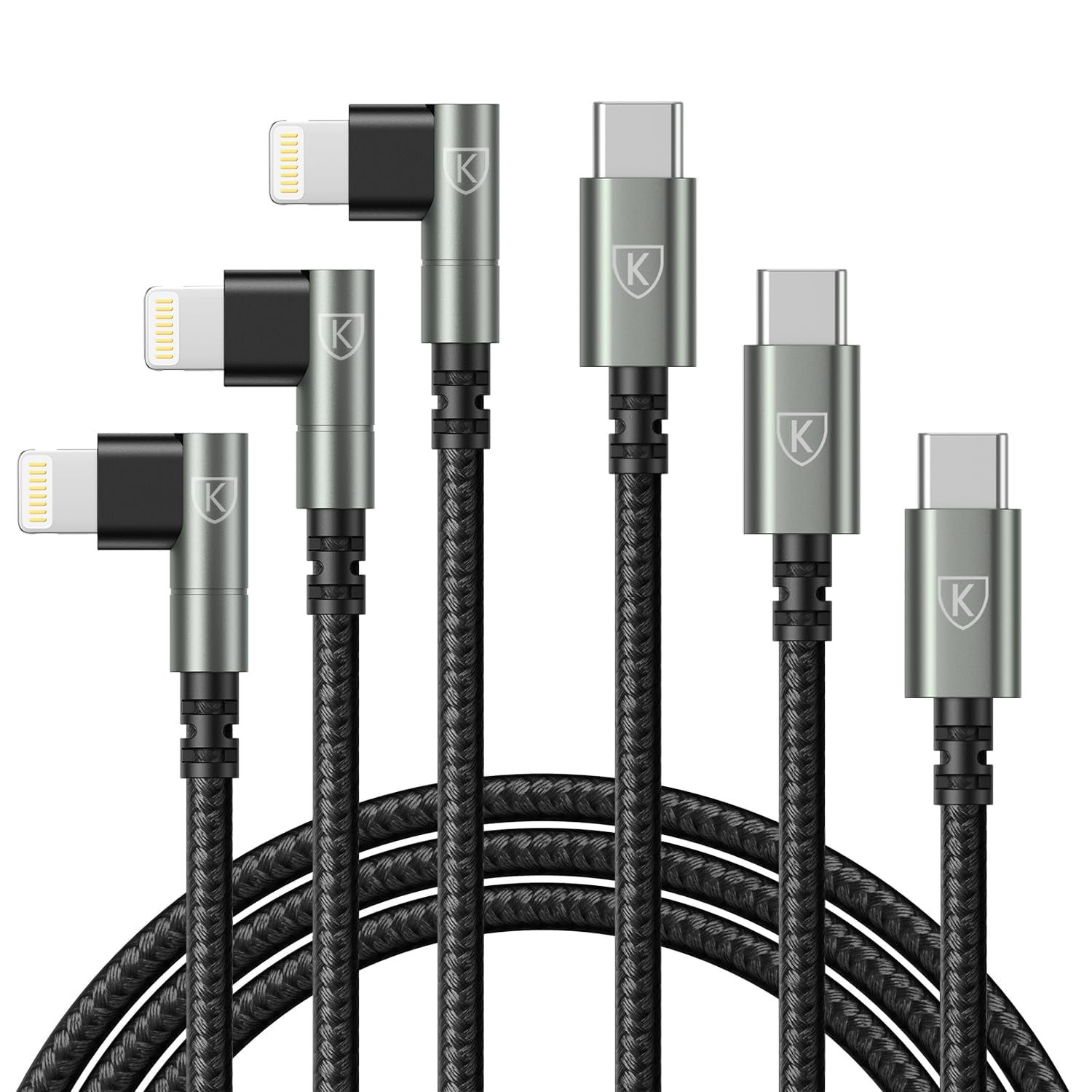5Pcak] 90 Degree Lightning Cable, Right Angle IPhone Cable Nylon