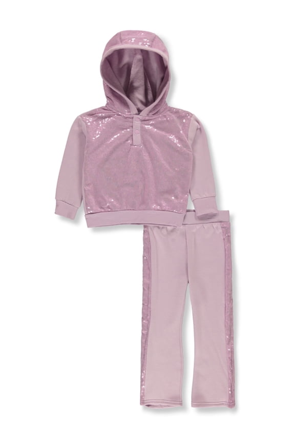 90 Degrees Girls' 2-Piece Fleece Sequin Pants Set Outfit Color: lavender Size: 2t