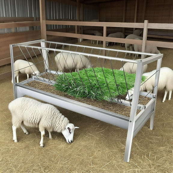 90 Gallon Livestock Goat Feeder, 2-in-1 Goat Hay Feeder, Heavy Duty Pasture Feeder, 59 x23.6 x33.4 in Outdoor Goat Feeder for Indoor Outdoor Use