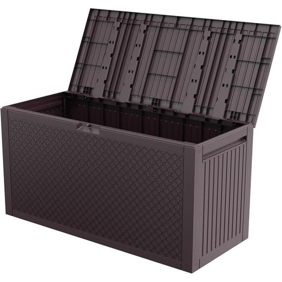 90 Gallon Outdoor Storage Box, Lockable Plastic Storage Containers with Lid, Patio Deck Box Furniture for Garden, Pool, Balcony, Yard (Brown)