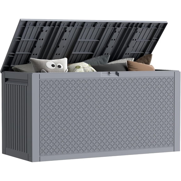 90 Gallon Outdoor Storage Box, Lockable Waterproof Deck Box, Resin Weather Resistant Outdoor Storage for Garden Tools, Cushions, Indoor Outdoor Accessories