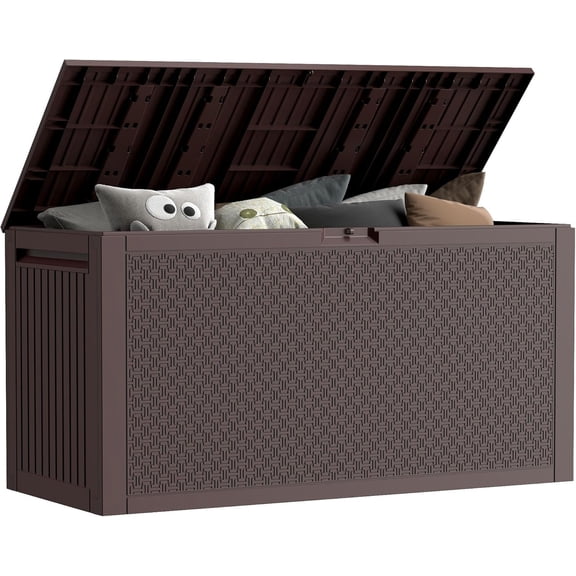 90 Gallon Outdoor Storage Box, Lockable Waterproof Deck Box, Resin Weather Resistant Outdoor Storage for Garden Tools, Cushions, Indoor Outdoor Accessories