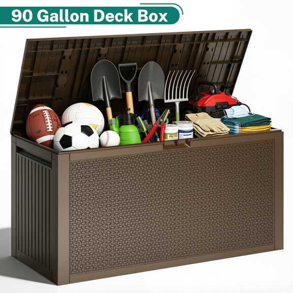 SEGMART Outdoor Deck Box Lockable,90 Gallon Outdoor Storage Box Waterproof,Patio Deck Storage for Toy,Furniture Cushions,Garden Tools and Combinable Garage