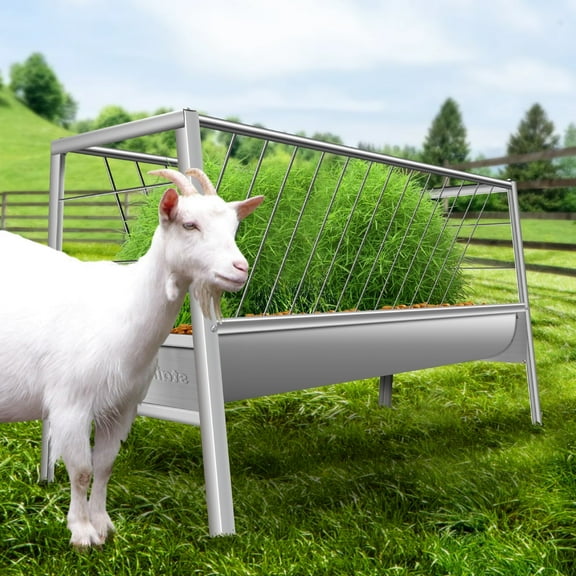90 Gallon Pasture Feeder, Stainless Steel Goat Hay Feeder Rack, 2 in 1 Livestock Goat Feeder, 59(L)×23.6(W)×33.4(H) inches for Livestock
