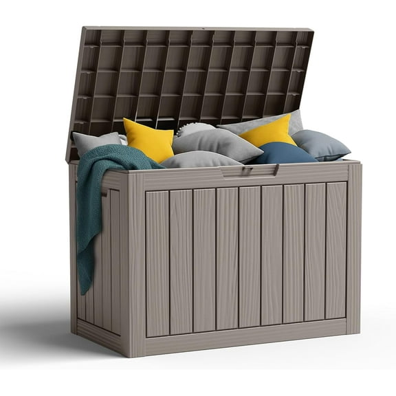 90 Gallon Resin Deck Storage Box Lockable Outdoor Patio Furniture Garden Tool Container Waterproof Exterior Box