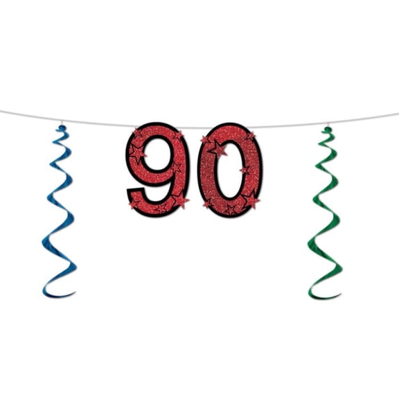 Beistle Glittered 90th Birthday Metallic Party Streamer Banners - 7' - Multicolor - Pack of 12