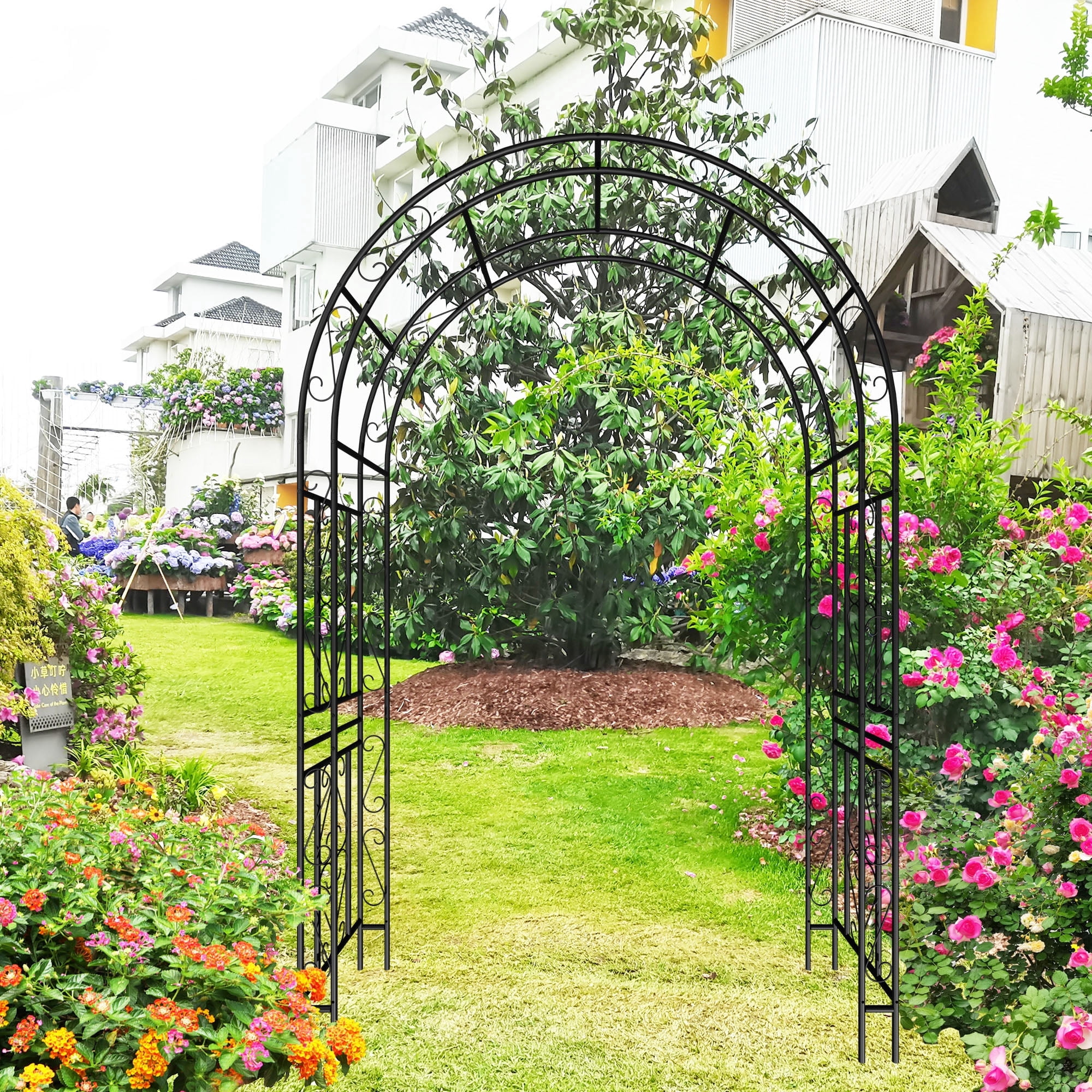 90" H Black Metal Garden Arch for Climbing Plants and Roses - Outdoor ...