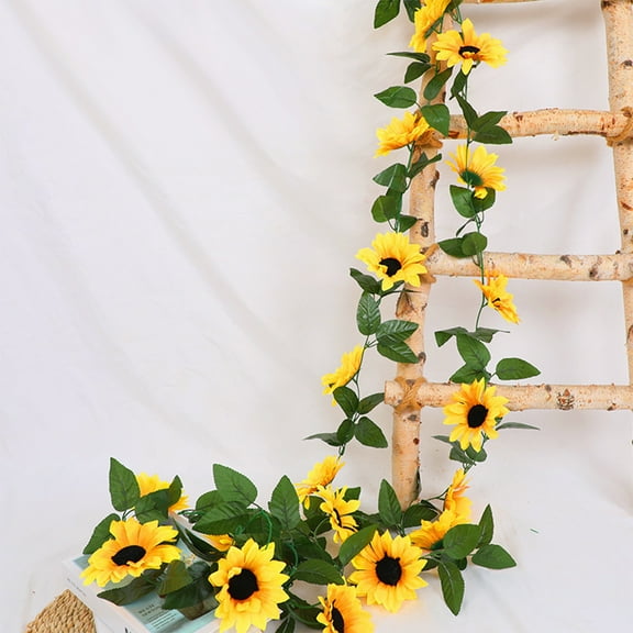 90-Inch Artificial Sunflower Vine Garland - Yellow Plastic Wall Decor, No-Maintenance Hanging Rattan-Style Cover for Pipes/Indoor Spaces (Reusable) Yellow