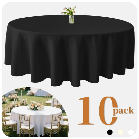 90 Inch Black Round 10pcs Tablecloth, High Quality Polyester Tablecloth, Machine Washable, Wrinkle-Resistant and Wear-Resistant Tablecloth for Wedding Restaurant Banquet Party