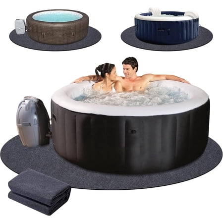 FANGNISN 90 Inch Dia Round Hot Tub Mat, Large Washable Above Ground Protector Pad Water Absorb with Slip-Proof Backing for Outdoor Indoor Hot Tubs Protect from Wear