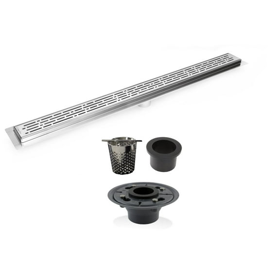 90 Inch Large Linear Shower Drain, Broken Lane Design, Complete Installation Kit