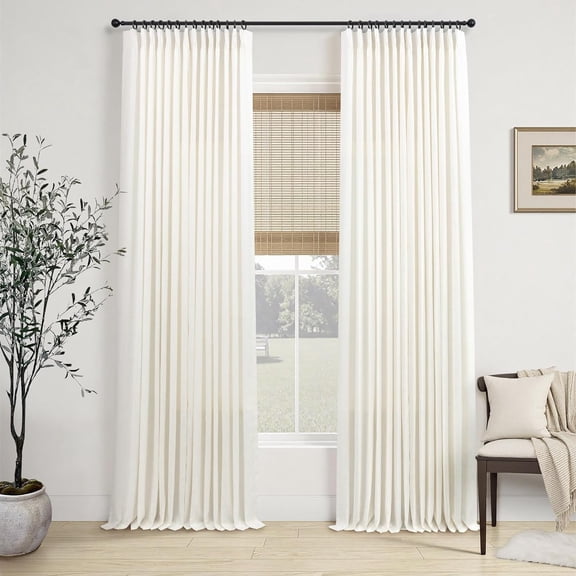 90 Inch Pinch Pleated Linen Blend Curtains 2 Panel Set Natural 40 Inches Wide x 90 Inches Long