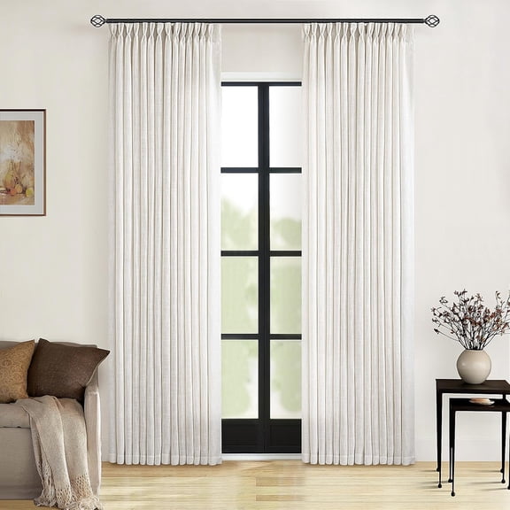 90 Inch Pinch Pleated Linen Curtains 2 Panel Set Natural 40 W x 90 L Semi Sheer Drapes