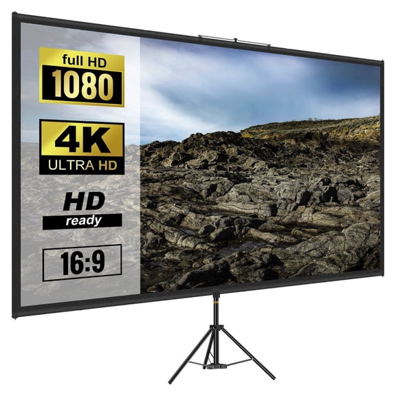 90 Inch Projector Screen with Stand, 4K HD Portable Projection Screen 16:9 Tripod Screen for Home Theater, Movie, Outdoor Gaming