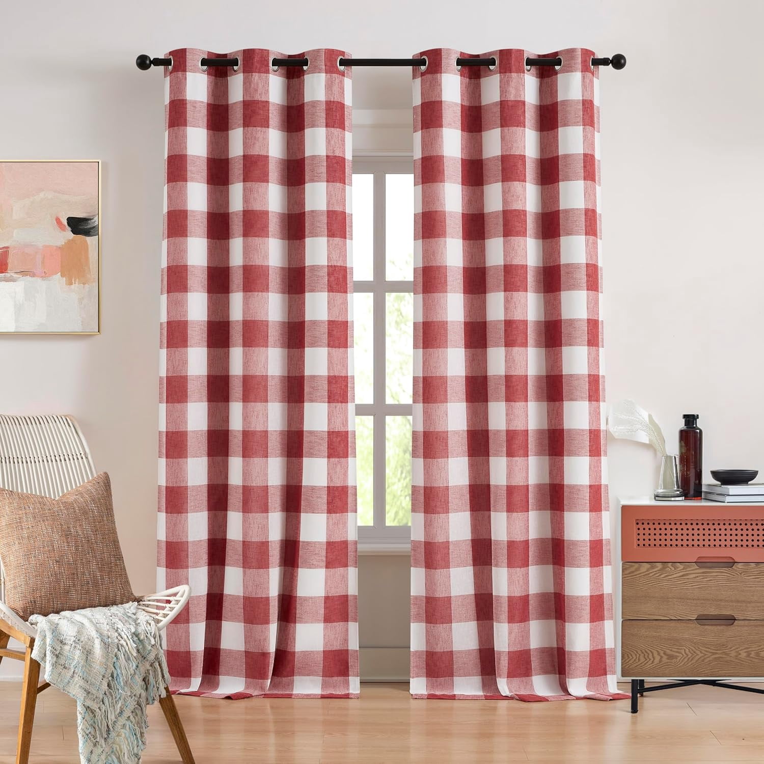 90 Inch Red White Buffalo Plaid Curtains for Bedroom Living Room