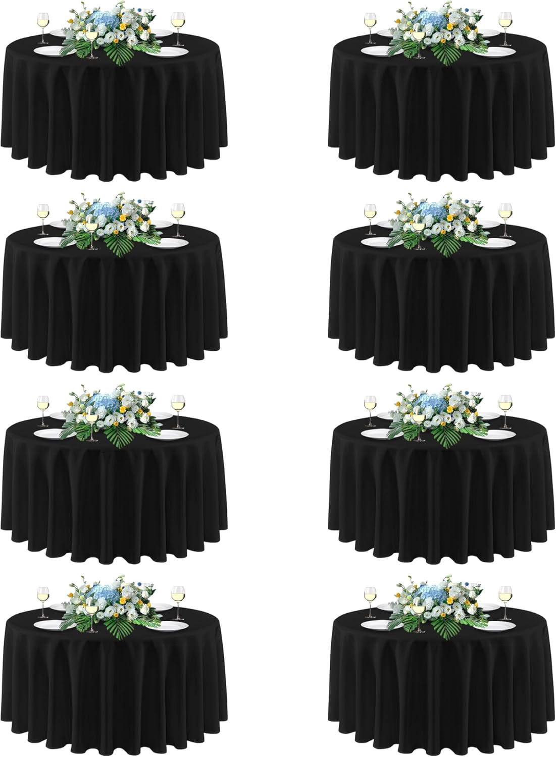 90 Inch Round Tablecloth Black, 8 Pack - Polyester Fabric Circle Table ...