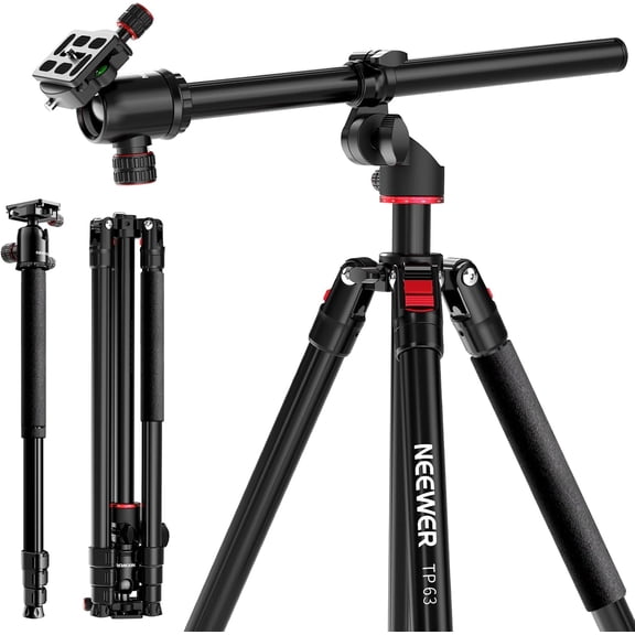 90 Inch Tall Overhead Horizontal Camera Tripod Monopod with Ball Head & Flexible Center Column, Metal DSLR Video Travel Stand, Arca Type QR Plate Inverted Legs, Max Load 10 kg / 22 lbs, TP63