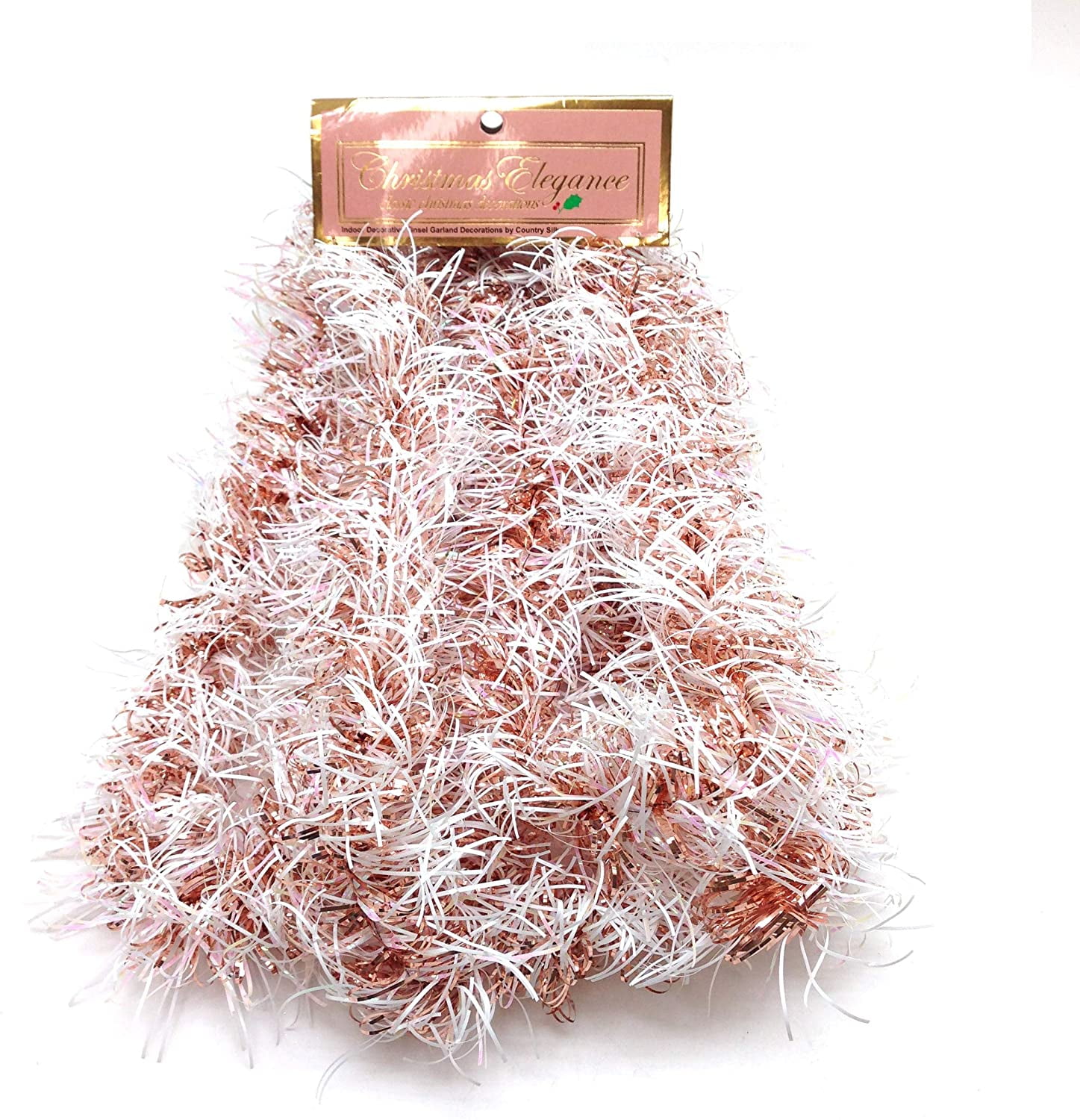 90 Inch Thin Tinsel Center Loop Christmas Garland, Rose Gold/White