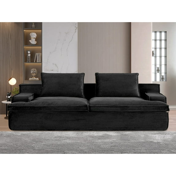 90 Inch Wide Oversized Full Foam 4 Seater Couch for Living Room, Upholstered Modern Couch with Deep Seat & Wide Armrests, Ergonomic Compressed Sofa, No Assembly, Black
