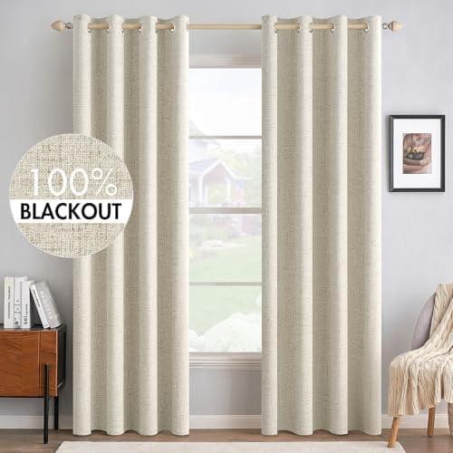 Curated visual reference: Visual Reference: 90 Inches Linen Textured Curtains For Bedroom 100 Blackout Thermal