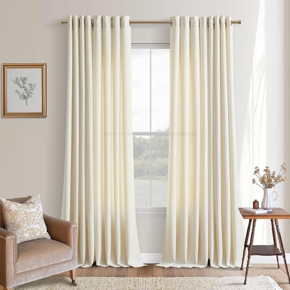 90 Inches Long Linen Curtains 2 Panels Set for Living Room Dining Grommet Semi Sheer Cottagecore Farmhouse Modern Drapery Modern Boho Privacy 90 Inch Length Window Curtain for Bedroom Cream Beige