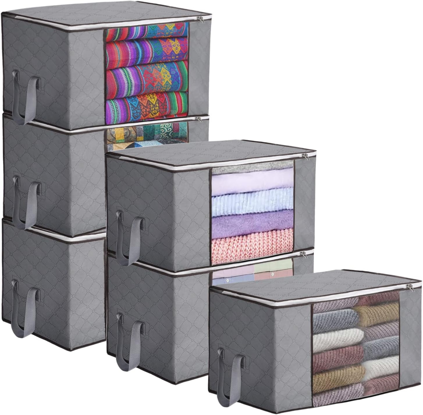 90 L Large Clothes Storage Bag Organizer, 6 Pack Blanket Storage Bag ...