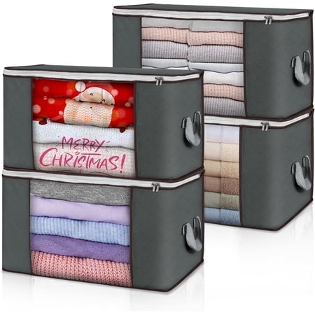 HEETLY 90L Extra Large Storage Bags with Clear Window, Upgraded Reinforced Zippered Storage Totes with Handles for Comforters Blankets Bedding Clothes