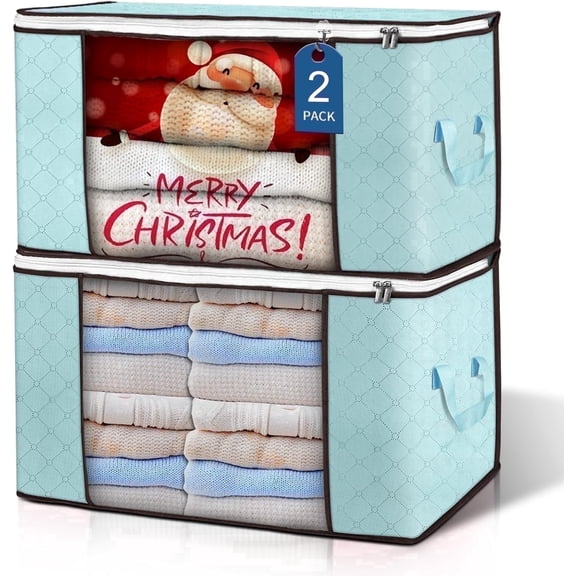 HEETLY 90L Extra Large Storage Bags with Clear Window, Upgraded Reinforced Zippered Storage Totes with Handles for Comforters Blankets Bedding Clothes