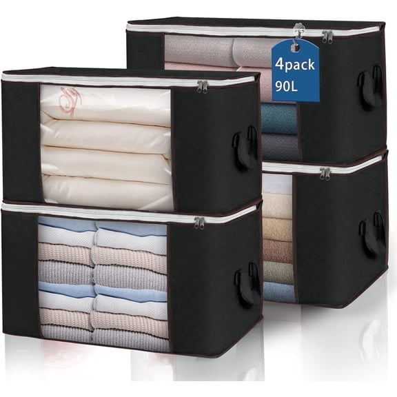 HEETLY 90L Extra Large Storage Bags with Clear Window, Upgraded Reinforced Zippered Storage Totes with Handles for Comforters Blankets Bedding Clothes
