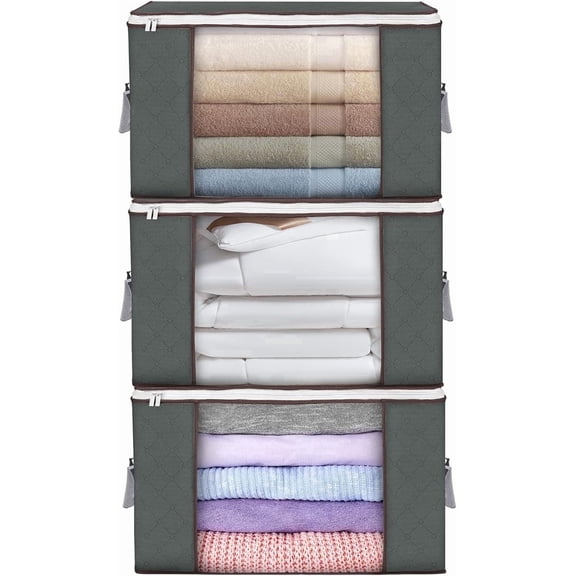 HEETLY 90L Extra Large Storage Bags with Clear Window, Upgraded Reinforced Zippered Storage Totes with Handles for Comforters Blankets Bedding Clothes