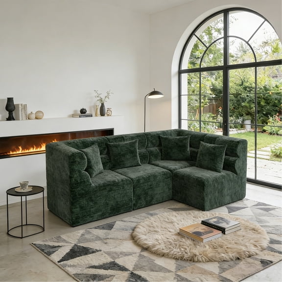 90" L-Shaped 4-Seater Boneless Compressed Couch Modular Sectional Cloud Foam Sofa