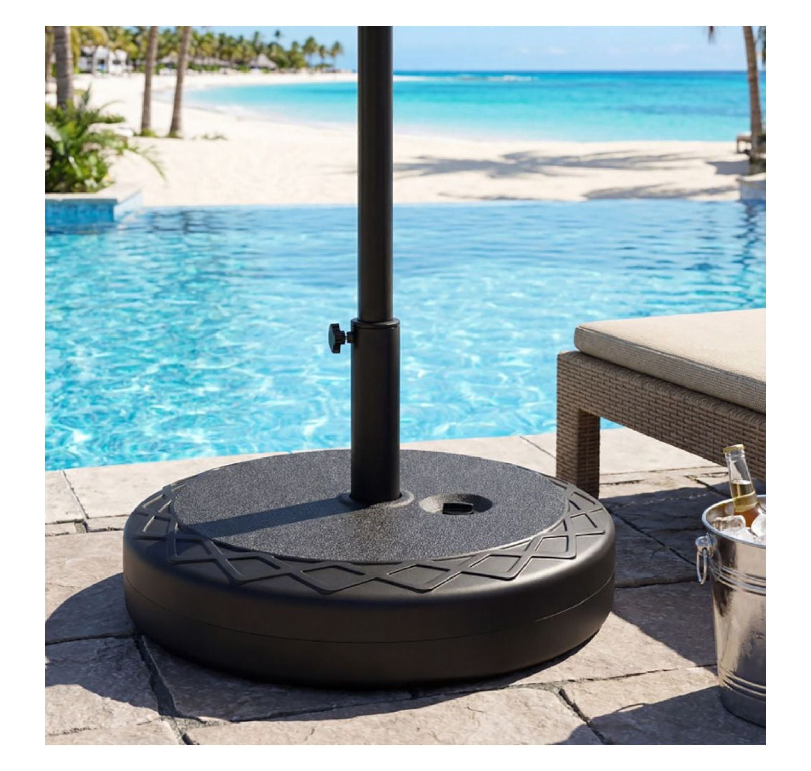 90 lb patio umbrella base Tough As Nails 90lb Water Filled With Built In Ice Cooler 3 In 1 Outdoor Table With Umbrella Hole Fits 1.5 To 1.9 Inch Poles For a sturdy HDPE build 90 LBS Fillable Umbrella Base,
