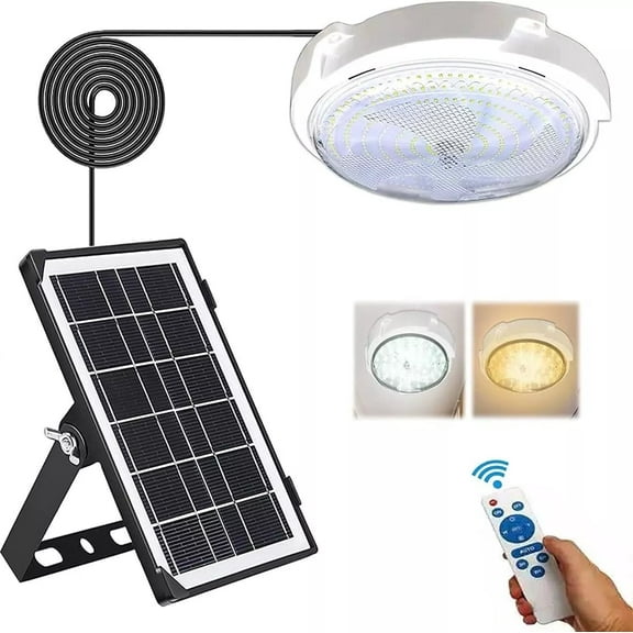 Solar Shed Light with Remote Control - 3 Color Modes, 16.4ft Cable, Waterproof for Barn, Porch, Patio - Auto On/Off, Timer, Brightness Adjustable