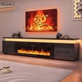 thumbnail image 1 of 90" LED TV Stand with 50" Fireplace for 98 100 inch TVs, Glossy Fireplace TV Stand Gaming Entertainment Center with Power Outlet for Modern Living Room, 1 of 10