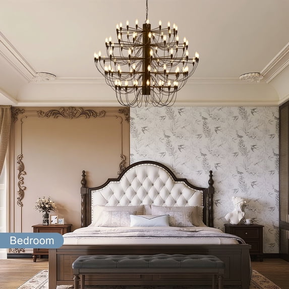 90-Light Black Modern Farmhouse Chandelier - Adjustable Hanging Rustic Pine Cone Light Fixture for Dining Room, Foyer, or Bedroom