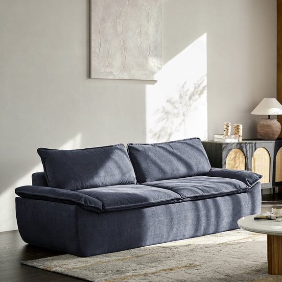 90" Modern 3-Seater Sofa for Living Room Comfy Compact Apartment Couch with Removable Cushion, No Assembly Required, Navy