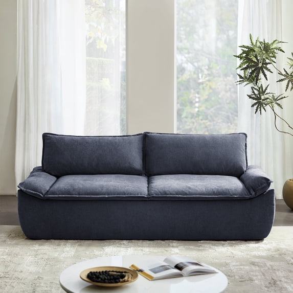90" Modern 3-Seater Sofa for Living Room Comfy Compact Apartment Couch with Removable Cushion, No Assembly Required, Navy