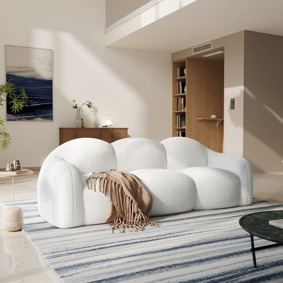 The Magic Home 90" Modern Cloud Couch for Living Room, Boucle LoveSeat 3 Seater Sofa, Plush Floor Sofa Couch for Bedroom, Apartment, Small Space (Beige Couch, No Assembly Required)