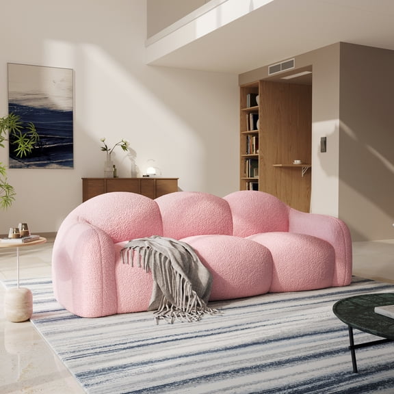 The Magic Home 90" Modern Cloud Couch for Living Room, Boucle LoveSeat 3 Seater Sofa, Plush Floor Sofa Couch for Bedroom, Apartment, Small Space (Pink Couch, No Assembly Required)