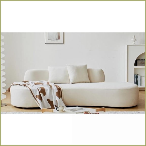 90 Modern Curved Velvet Sofa with Throw Pillows 4-Seater High-Density Foam Couch for Living Room, Office | Ivory | Velvet | Cushion Back