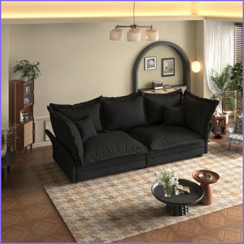 90” Modern Velvet Convertible Deep Seat Sofa with Pillows – Solid Wood ...