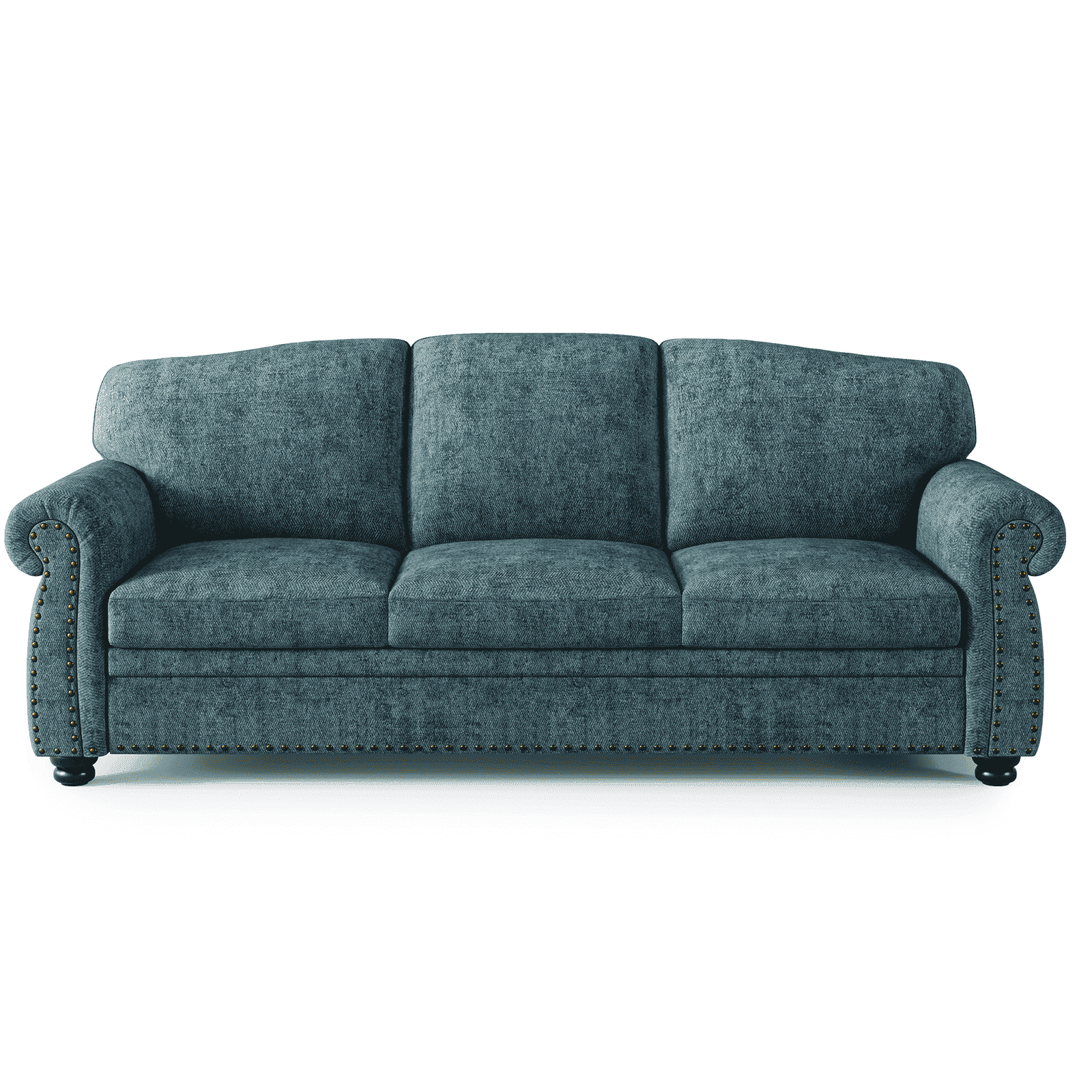 ROGALIS 90" Nailhead Sofa, Rolled Arm Couch with Solid Legs, Chenille Fabric, Teal