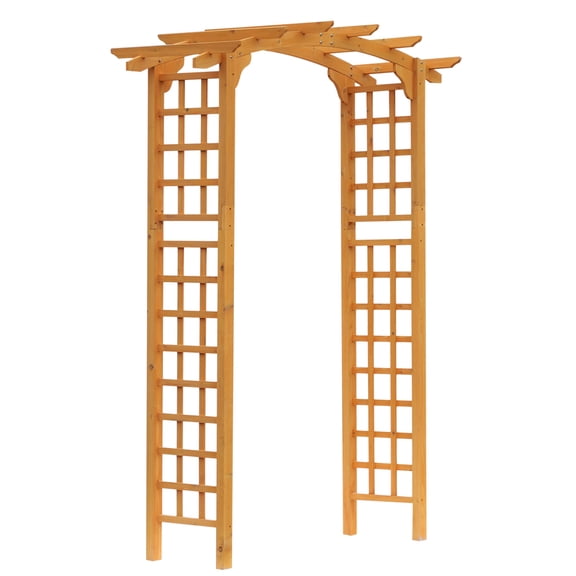 90" Natural Solid Fir Wooden Garden Arbor Arch with Pergola Top & Dual Square Lattice Trellises, 63"28.5"90" Outdoor Freestanding Archway for Climbing Vines, Wedding & Backyard Landscape Decor