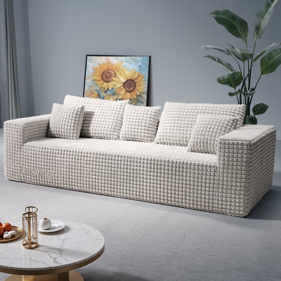 90" No-Assembly Diamond Sofa for living Room, 3 Seater Couch with 30-inch Deep Seat, Soft Fleece Design with 2-Layer Sponge - Ready to Use Out of the Box, Beige