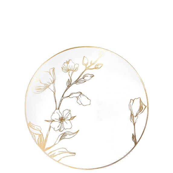 (90 PACK) EcoQuality 7.5" inch Round White Plastic Plates with Gold Floral Antique Design - Disposable China Like Party Plates, Heavy Duty Salad Plates, Dinner Plate, Dessert, Wedding, Serveware