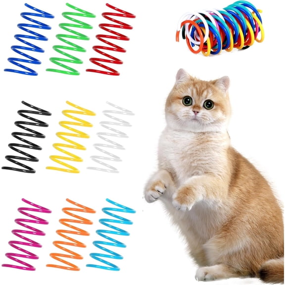 90 PCS 9 Colors Cat Spring Toys for Indoor Cats, Cat Kitten Toys Plastic Coil Colorful Spiral Spring for Hunting, Biting, Swatting Kitten Toy
