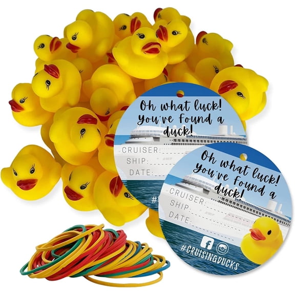 90 Pack Bulk Cruising Ducks Tag Kit with Rubber Ducks & Rubber Bands Mini Rubber Ducks-Circle Cruising Duck Tags-Rubber Bands Cruising Ducks Circle Tag with Hole
