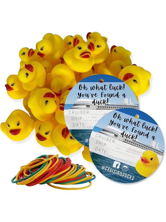 90 Pack Bulk Cruising Ducks Tag Kit with Rubber Ducks & Rubber Bands Mini Rubber Ducks-Circle Cruising Duck Tags-Rubber Bands Cruising Ducks Circle Tag with Hole