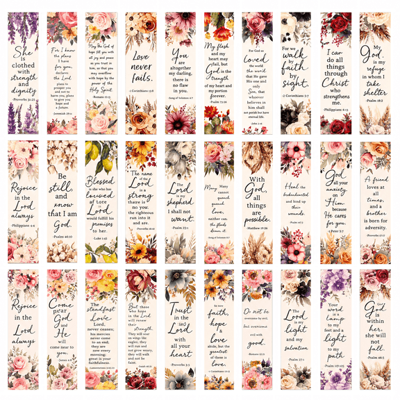 90 Pack Christian Bookmarks with Bible Verses, 30 Vintage Floral Scripture Designs in 3 Sets, 5.91 x 1.57 in Inspirational Religious Book Markers for Bible Reading, Books and Journals